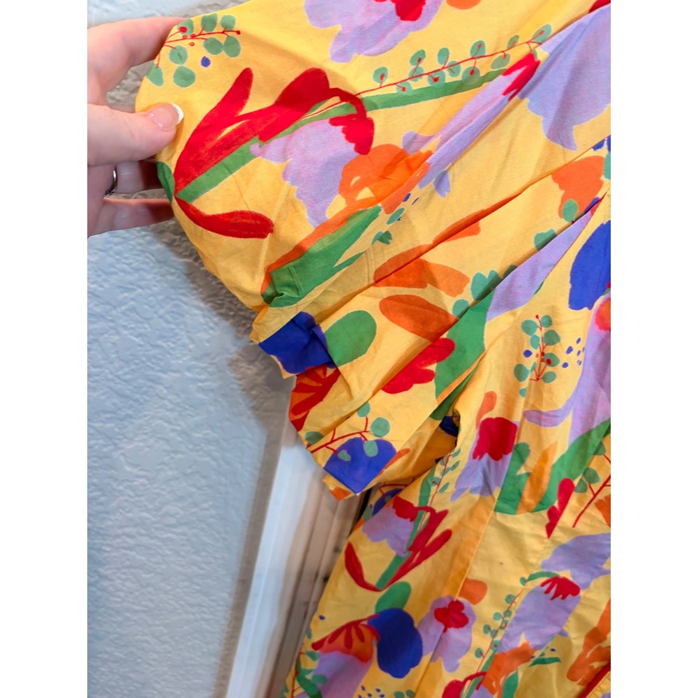 GIGIO Mini Dress Yellow Floral Peter Pan Collar Puff Sleeve Artsy - Picture 6 of 8